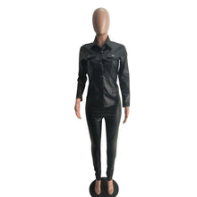 Load image into Gallery viewer, Sexy Two Piece Set Women Plus Size PU Leather Long Sleeve Top