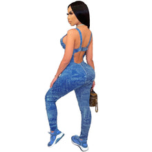 Load image into Gallery viewer, Spring And Summer Women's Clothing Fashion Suspenders Imitation Denim Printed Jumpsuit - nevaehshalo