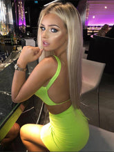 Load image into Gallery viewer, Neon Green Two Piece Set Sexy Backless Lace Up For Women Summer Mini Skirt - nevaehshalo