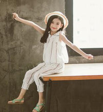 Load image into Gallery viewer, Girls Clothing Sets Summer Children Sports Suit Striped Tops + Pants Two-piece Sets KidsTracksuit Teenager Girls Clothes