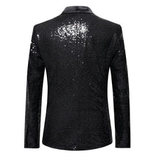 Load image into Gallery viewer, Black Sequin One Button Shawl Collar Suit Jacket Men Bling Glitter Nightclub Prom DJ Blazer Jacket Men Stage Clothes for Singers - nevaehshalo