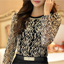 Load image into Gallery viewer, Arrival Women Clothing Elegant Vintage Black Lace Chiffon Blouse