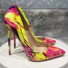 Load image into Gallery viewer, Glossy Colorful Print Women Pointed Toe High Heels