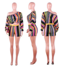 Load image into Gallery viewer, Plus Size 2 Two Piece Set Puff Sleeve Loose Crop Top and Biker Shorts