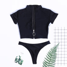 Load image into Gallery viewer, Summer Sexy Women Two-Piece Swimsuit Short Sleeve Zip Up Bikini Sets - nevaehshalo
