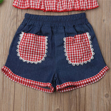 Load image into Gallery viewer, Children girls clothes Summer Girl Outfits teenage girls clothing Crop Top Denim Shorts Headband - nevaehshalo