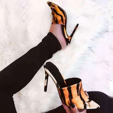 Load image into Gallery viewer, High Heels Horsehair Leopard Shoes Women Slippers Lady Flock Sexy Pumps 12cm Summer Pointed Feminino Slippers Sandals - nevaehshalo