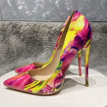 Load image into Gallery viewer, Glossy Colorful Print Women Pointed Toe High Heels
