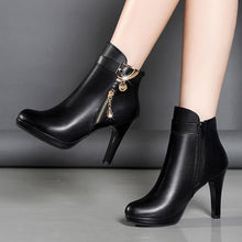 Load image into Gallery viewer, Women Ankle Thin Heel Zipper Casual Leather Boots - nevaehshalo