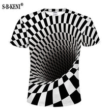 Load image into Gallery viewer, Print Short sleeved Tees Men Black And White Vertigo Hypnotic colorful Printing 3D T shirt - nevaehshalo