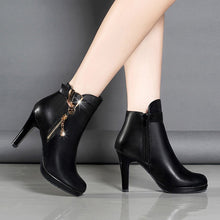 Load image into Gallery viewer, Women Ankle Thin Heel Zipper Casual Leather Boots - nevaehshalo