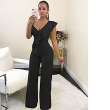 Load image into Gallery viewer, One Shoulder Ruffles Jumpsuits For Women Fashion V Neck Long Wide Leg Pants - nevaehshalo