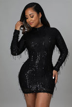Load image into Gallery viewer, Women's dress sequins black long-sleeved fashion