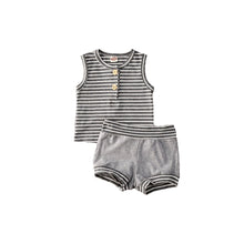 Load image into Gallery viewer, Girls and Boys Striped Sleeveless Button T-shirt+Shorts Sport - nevaehshalo