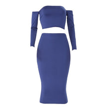 Load image into Gallery viewer, Women Two Pieces Set Off Shoulder Lace Up Back Long Sleeve Backless Top