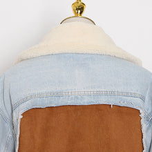 Load image into Gallery viewer, Plush thick denim stitching faux lamb wool lapel cotton jacket ladies jacket - nevaehshalo