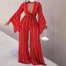 Load image into Gallery viewer, New Women's Long Sleeve Sexy Short Top Wide Leg Pants Suit