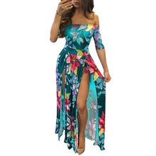 Load image into Gallery viewer, Woman Sexy playsuit Off Shoulder Floral Party Short Sleeve High Split rompers jumpsuit - nevaehshalo
