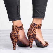 Load image into Gallery viewer, Women Flock Square Heel Sandals Leopard High Heels Buckle Strap Female Ladies Woman Sandal Shoes Girls - nevaehshalo