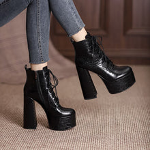 Load image into Gallery viewer, Women Ankle Boots Cross-Tied Platforms Genuine Leather High Heels