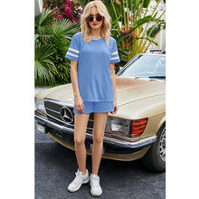 Load image into Gallery viewer, Spring and summer new women's short-sleeved striped T-shirt pocket shorts casual two-piece suit - nevaehshalo