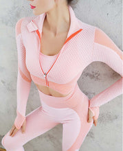 Load image into Gallery viewer, Women Seamless Breathable Fitness Suit Set Zipper Sweatshirt