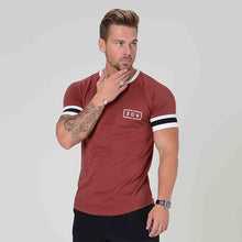 Load image into Gallery viewer, Men Cotton Short sleeve t shirt Fitness Slim Patchwork Black T-shirt Male Brand Gyms Tees Tops Summer Fashion Casual clothing - nevaehshalo