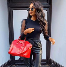 Load image into Gallery viewer, New Lace Puff Sleeve Women 's Bodysuit Autumn Polka Dot Vintage Bodycon Jumpsuit Tops Skinny Mesh Rompers Ladies - nevaehshalo