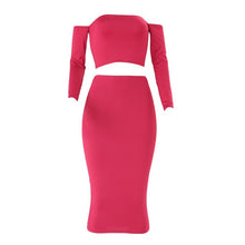 Load image into Gallery viewer, Women Two Pieces Set Off Shoulder Lace Up Back Long Sleeve Backless Top