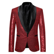 Load image into Gallery viewer, Black Sequin One Button Shawl Collar Suit Jacket Men Bling Glitter Nightclub Prom DJ Blazer Jacket Men Stage Clothes for Singers - nevaehshalo