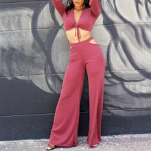 Load image into Gallery viewer, Sexy Lace Up Long Sleeved Top High Waisted Flared Pants - nevaehshalo