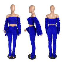 Load image into Gallery viewer, Spring Summer Two Piece Set Women Solid One Shoulder Shirring 2 Piece Sets Pant Suits Club Outfits Streetwear Wholesale Items - nevaehshalo