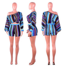 Load image into Gallery viewer, Plus Size 2 Two Piece Set Puff Sleeve Loose Crop Top and Biker Shorts