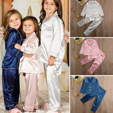 Load image into Gallery viewer, Childrens Kids Pyjamas Silk Satin Tops Pant Autumn Winter Long Sleeve Sleepwear Nightwear Girl Boy Pajama Sets - nevaehshalo