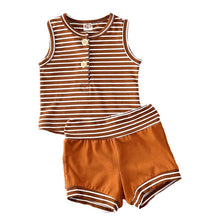 Load image into Gallery viewer, Girls and Boys Striped Sleeveless Button T-shirt+Shorts Sport - nevaehshalo
