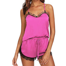 Load image into Gallery viewer, Women Sleepwear Sets Sleeveless Strap Lace Trim Satin