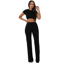 Load image into Gallery viewer, Women knitted long sleeve o-neck crop top wide leg pants 2 piece set for female women tops pants two pieces sets women's suits - nevaehshalo