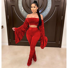 Load image into Gallery viewer, Spring Summer Two Piece Set Women Solid One Shoulder Shirring 2 Piece Sets Pant Suits Club Outfits Streetwear Wholesale Items - nevaehshalo