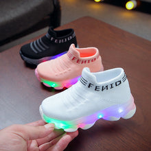 Load image into Gallery viewer, Kids Sneakers Children Baby Girls Boys Letter Mesh Led Luminous Socks Sport Run Sneakers Shoes Sapato Infantil Light Up Shoes - nevaehshalo