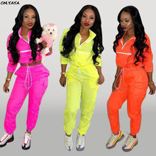 Load image into Gallery viewer, Women zip up neck long sleeve short trench safari long pants suits two pieces set