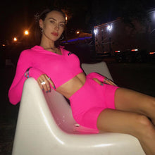 Load image into Gallery viewer, 2 Piece Set Women Long Sleeve Crop Top and Biker Shorts