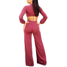 Load image into Gallery viewer, Sexy Lace Up Long Sleeved Top High Waisted Flared Pants - nevaehshalo