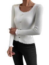 Load image into Gallery viewer, Women's Lace White Slim Round Neck Knitted Sweater