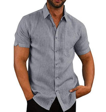 Load image into Gallery viewer, Short Sleeve Shirt Men Lapel Neck Button Pockets Solid Male Blouse Tops Men Brand Clothes - nevaehshalo