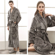 Load image into Gallery viewer, Lovers Plus Size Flannel Robe Extra Long Warm Bathrobe Men & Women - nevaehshalo