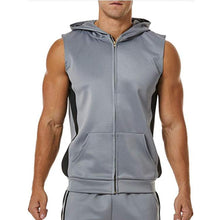 Load image into Gallery viewer, Men Zipper Splicing Sports Hooded Vest bodybuilding golds gym clothing musculation singlet fitness clothing - nevaehshalo