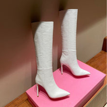 Load image into Gallery viewer, Candy Color Sexy Crocodile Leather Knee-Length High Boots Pointed Toe