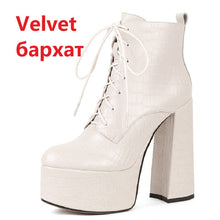 Load image into Gallery viewer, Women Ankle Boots Cross-Tied Platforms Genuine Leather High Heels