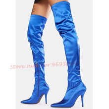 Load image into Gallery viewer, Candy Pink Satin Thigh High Boots Women Shiny