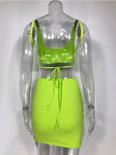 Load image into Gallery viewer, Neon Green Two Piece Set Sexy Backless Lace Up For Women Summer Mini Skirt - nevaehshalo